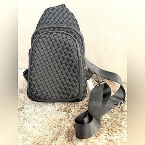 Anthropologie Sol & Selene Beyond the Horizon Black Woven Neoprene Sling Bag